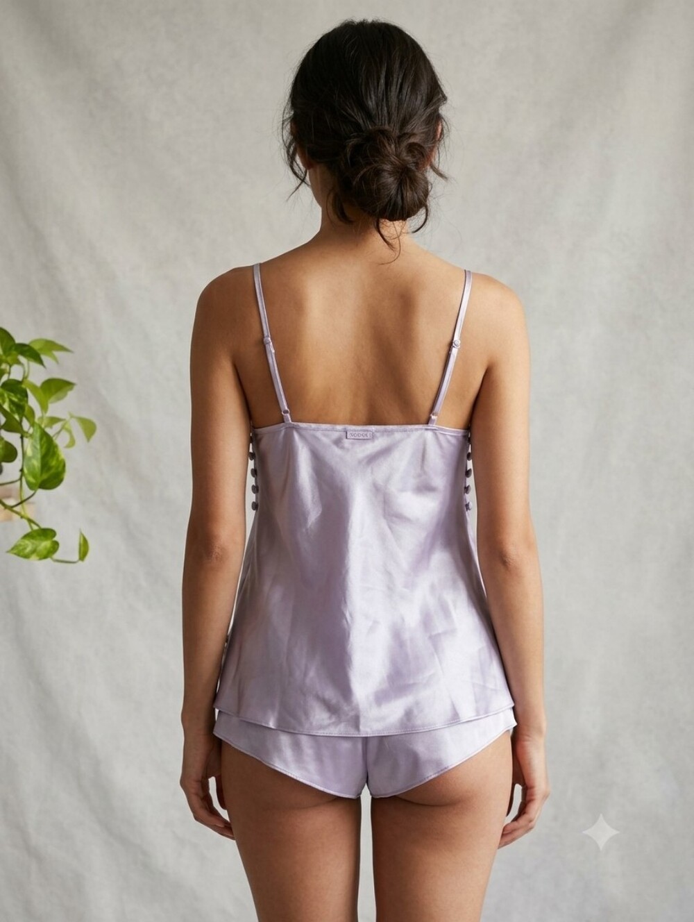 La SENZA Lilac Satin Slip Topwith Vintage Button Sides And Slits